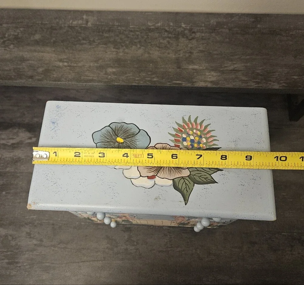 Vintage Hand-Painted Floral Cottage 4-Drawer Trinket Jewelry Box